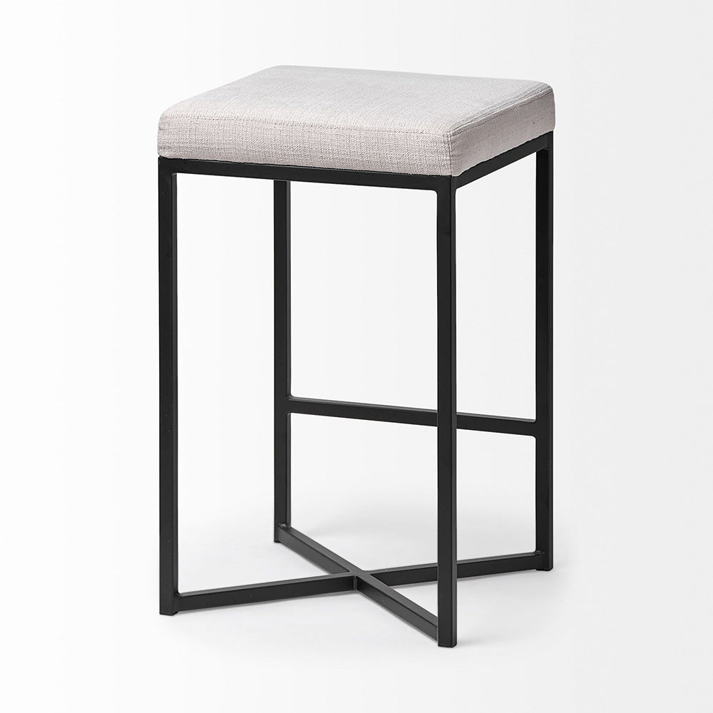 Mercana - Frodo 26" Seat Height White Fabric Seat Black Metal Base Stool - 68444 view 2