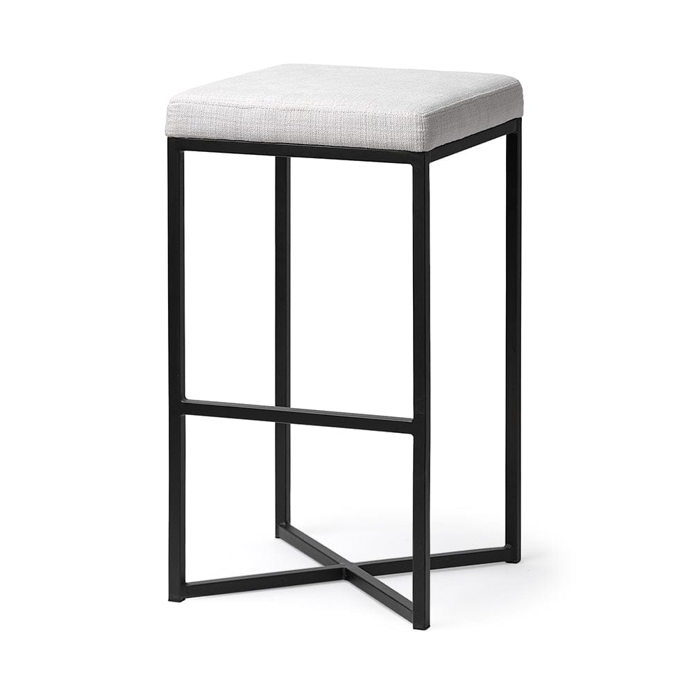 Mercana - Frodo 29.75" Seat Height White Fabric Seat Black Metal Base Stool - 68445 view 1