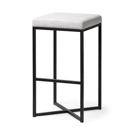 Mercana - Frodo 29.75" Seat Height White Fabric Seat Black Metal Base Stool - 68445 view 1