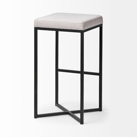 Mercana - Frodo 29.75" Seat Height White Fabric Seat Black Metal Base Stool - 68445 view 2