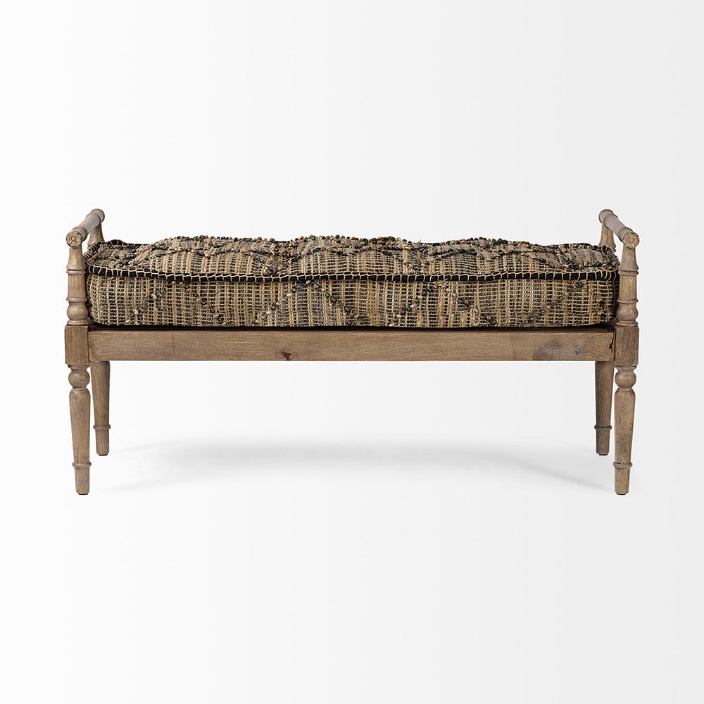 Mercana - Fullerton II 57L x 21W Jute Patterned Top W/Brown Wood Base Accent Bench - 68457 view 3