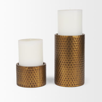 Mercana - Gage Antiqued Gold Honeycomb Textured Metal Candle Holder (Set of 2) - 70542 view 2