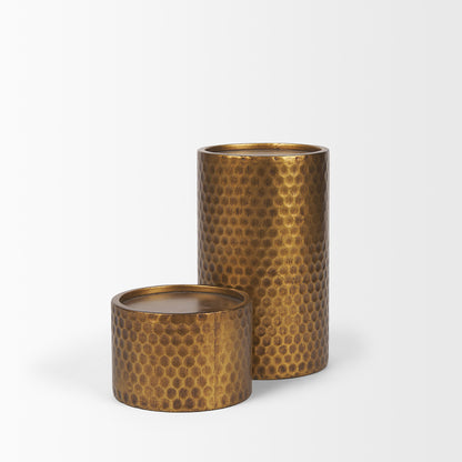 Mercana - Gage Antiqued Gold Honeycomb Textured Metal Candle Holder (Set of 2) - 70542 view 3