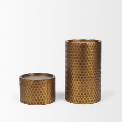 Mercana - Gage Antiqued Gold Honeycomb Textured Metal Candle Holder (Set of 2) - 70542 view 4