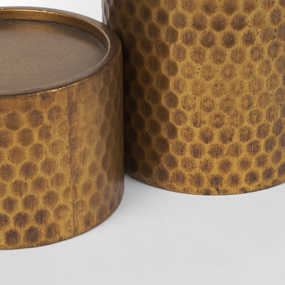 Mercana - Gage Antiqued Gold Honeycomb Textured Metal Candle Holder (Set of 2) - 70542 view 7