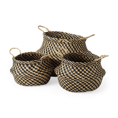 Mercana - Gaia 17.7L x 17.7W x 20.5H Light and Dark Brown Cross Patterend Belly Seagrass Basket (Set of 3) - 69607 view 1