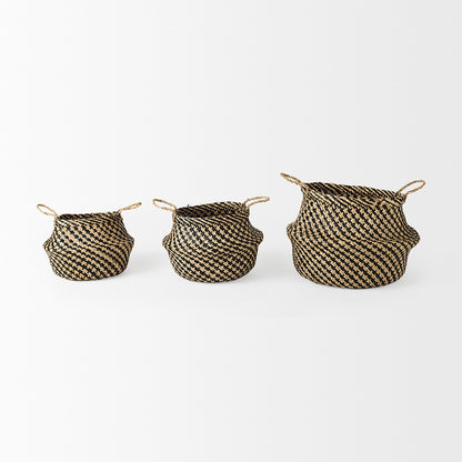 Mercana - Gaia 17.7L x 17.7W x 20.5H Light and Dark Brown Cross Patterend Belly Seagrass Basket (Set of 3) - 69607 view 2