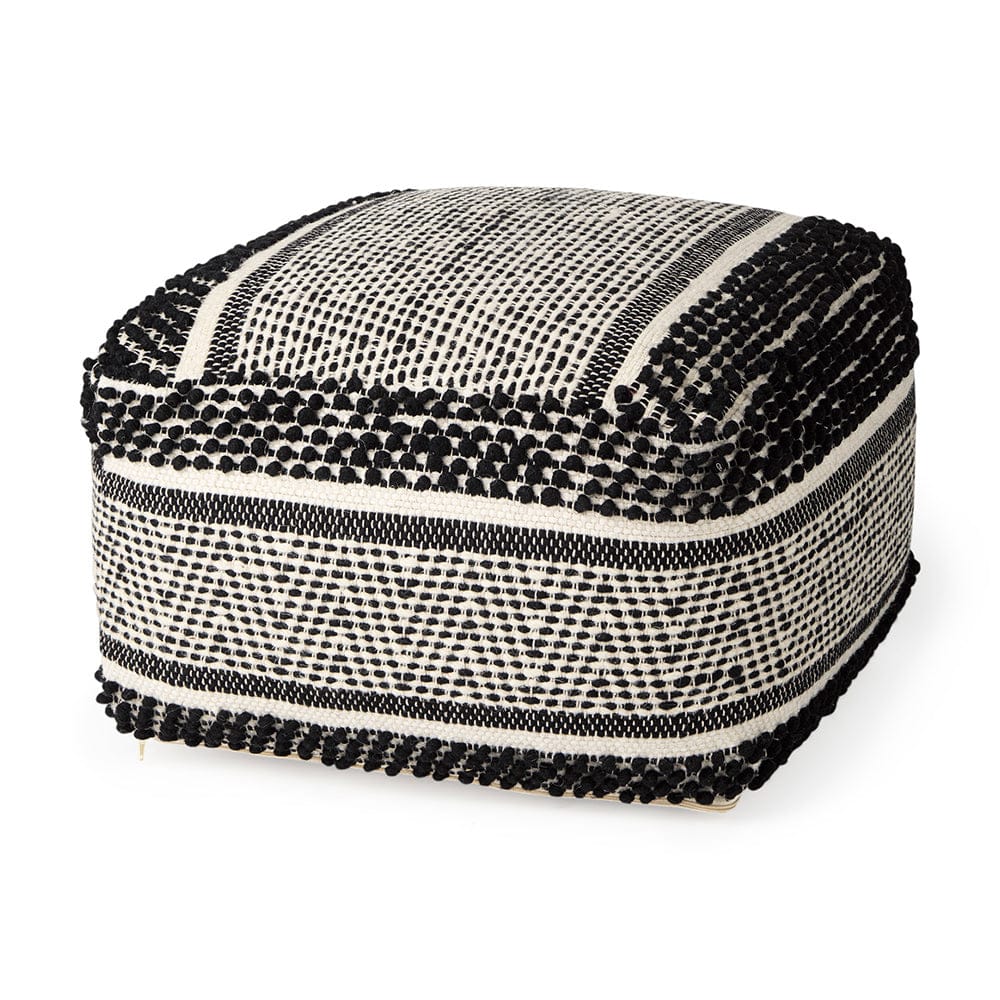 Mercana - Garima 22.0L x 22.0W x 14.0H Black/White Wool and Cotton Patterned Pouf - 69524_CLOSEOUT view 1