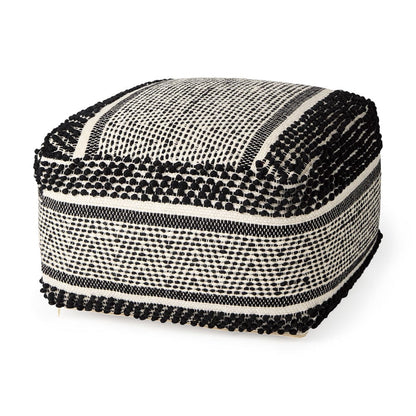 Mercana - Garima 22.0L x 22.0W x 14.0H Black/White Wool and Cotton Patterned Pouf - 69524_CLOSEOUT view 1