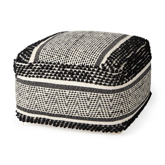 Mercana - Garima 22.0L x 22.0W x 14.0H Black/White Wool and Cotton Patterned Pouf - 69524_CLOSEOUT view 1