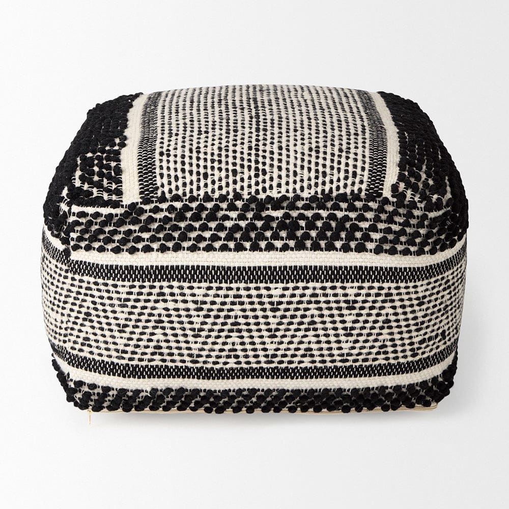 Mercana - Garima 22.0L x 22.0W x 14.0H Black/White Wool and Cotton Patterned Pouf - 69524_CLOSEOUT view 2