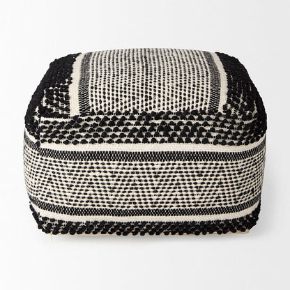 Mercana - Garima 22.0L x 22.0W x 14.0H Black/White Wool and Cotton Patterned Pouf - 69524_CLOSEOUT view 2