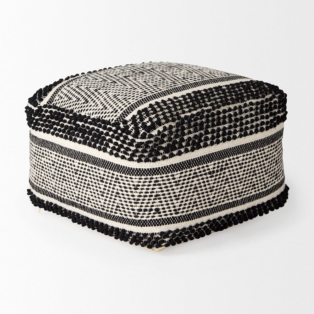 Mercana - Garima 22.0L x 22.0W x 14.0H Black/White Wool and Cotton Patterned Pouf - 69524_CLOSEOUT view 3