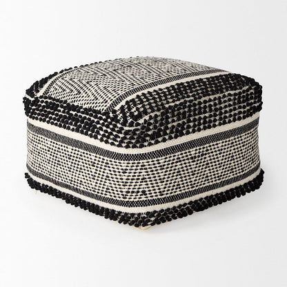 Mercana - Garima 22.0L x 22.0W x 14.0H Black/White Wool and Cotton Patterned Pouf - 69524_CLOSEOUT view 3