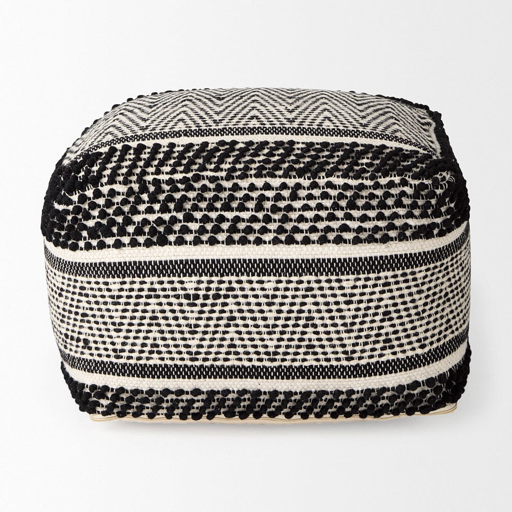 Mercana - Garima 22.0L x 22.0W x 14.0H Black/White Wool and Cotton Patterned Pouf - 69524_CLOSEOUT view 4