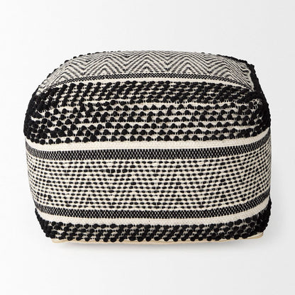 Mercana - Garima 22.0L x 22.0W x 14.0H Black/White Wool and Cotton Patterned Pouf - 69524_CLOSEOUT view 4