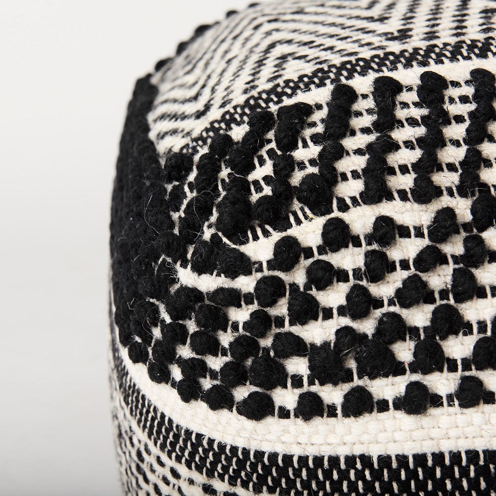 Mercana - Garima 22.0L x 22.0W x 14.0H Black/White Wool and Cotton Patterned Pouf - 69524_CLOSEOUT view 5