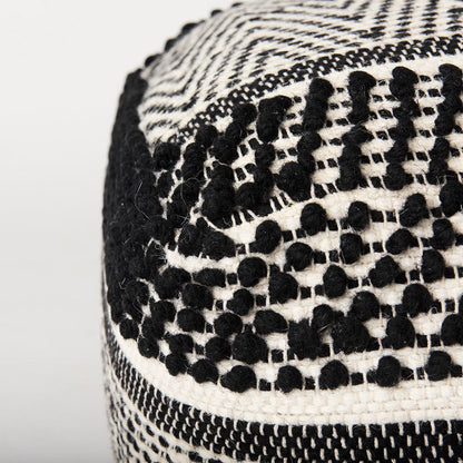 Mercana - Garima 22.0L x 22.0W x 14.0H Black/White Wool and Cotton Patterned Pouf - 69524_CLOSEOUT view 5