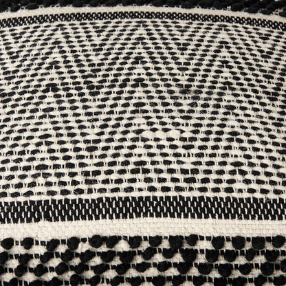 Mercana - Garima 22.0L x 22.0W x 14.0H Black/White Wool and Cotton Patterned Pouf - 69524_CLOSEOUT view 6