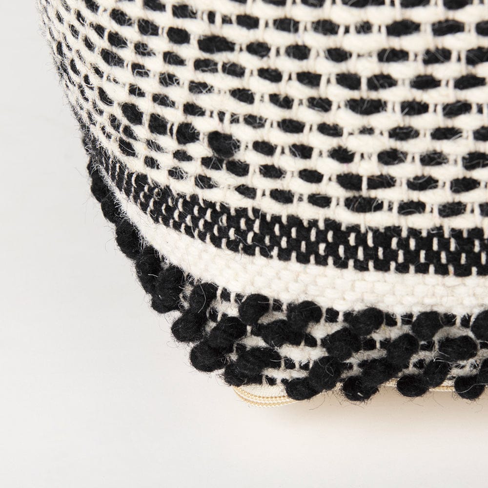 Mercana - Garima 22.0L x 22.0W x 14.0H Black/White Wool and Cotton Patterned Pouf - 69524_CLOSEOUT view 8