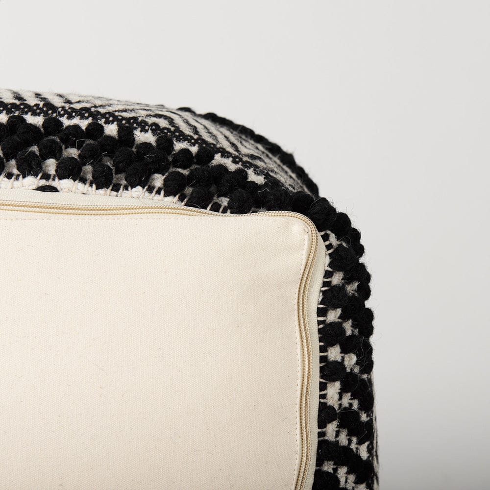 Mercana - Garima 22.0L x 22.0W x 14.0H Black/White Wool and Cotton Patterned Pouf - 69524_CLOSEOUT view 9