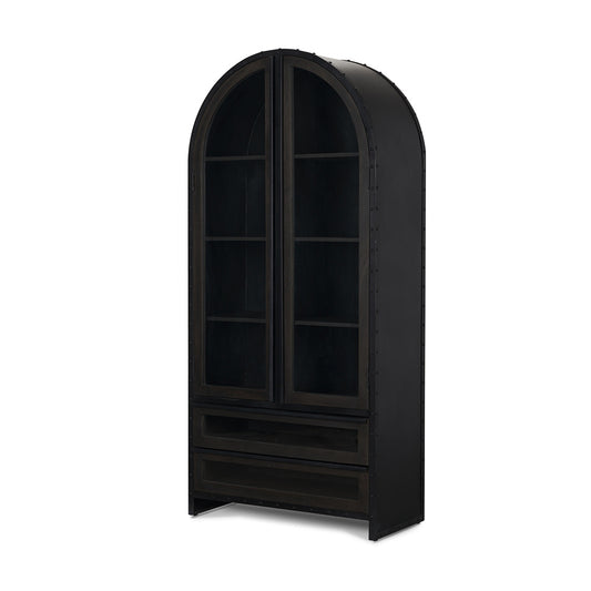 Mercana - Gehry 72.3" H Dark Brown Metal Brown Wood and Glass Door Display Cabinet - 67533 view 1
