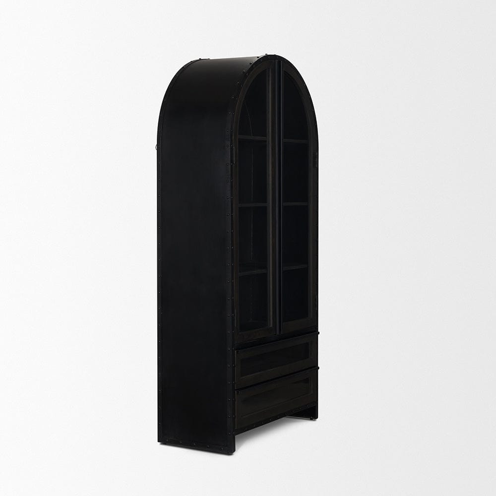 Mercana - Gehry 72.3" H Dark Brown Metal Brown Wood and Glass Door Display Cabinet - 67533 view 2