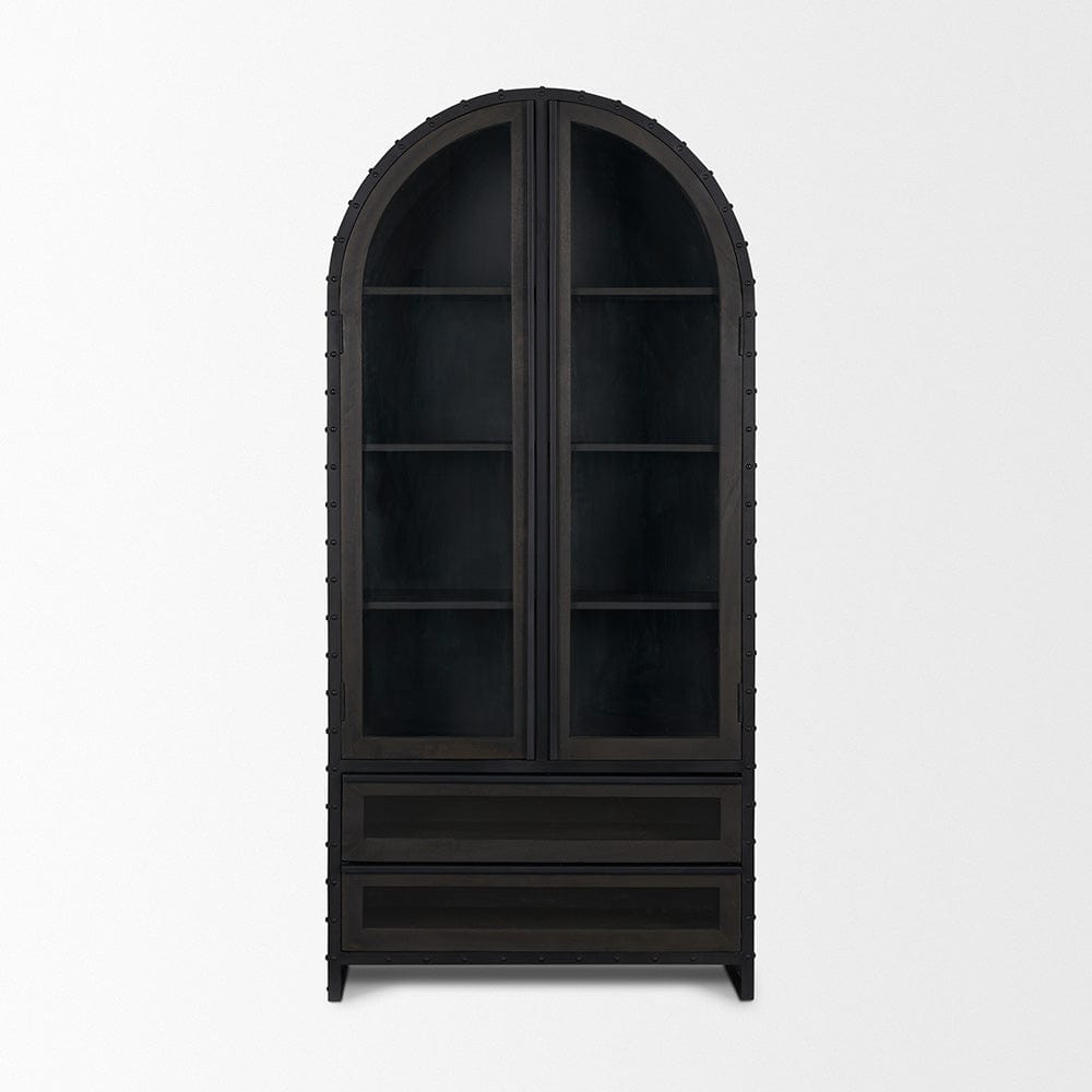 Mercana - Gehry 72.3" H Dark Brown Metal Brown Wood and Glass Door Display Cabinet - 67533 view 3