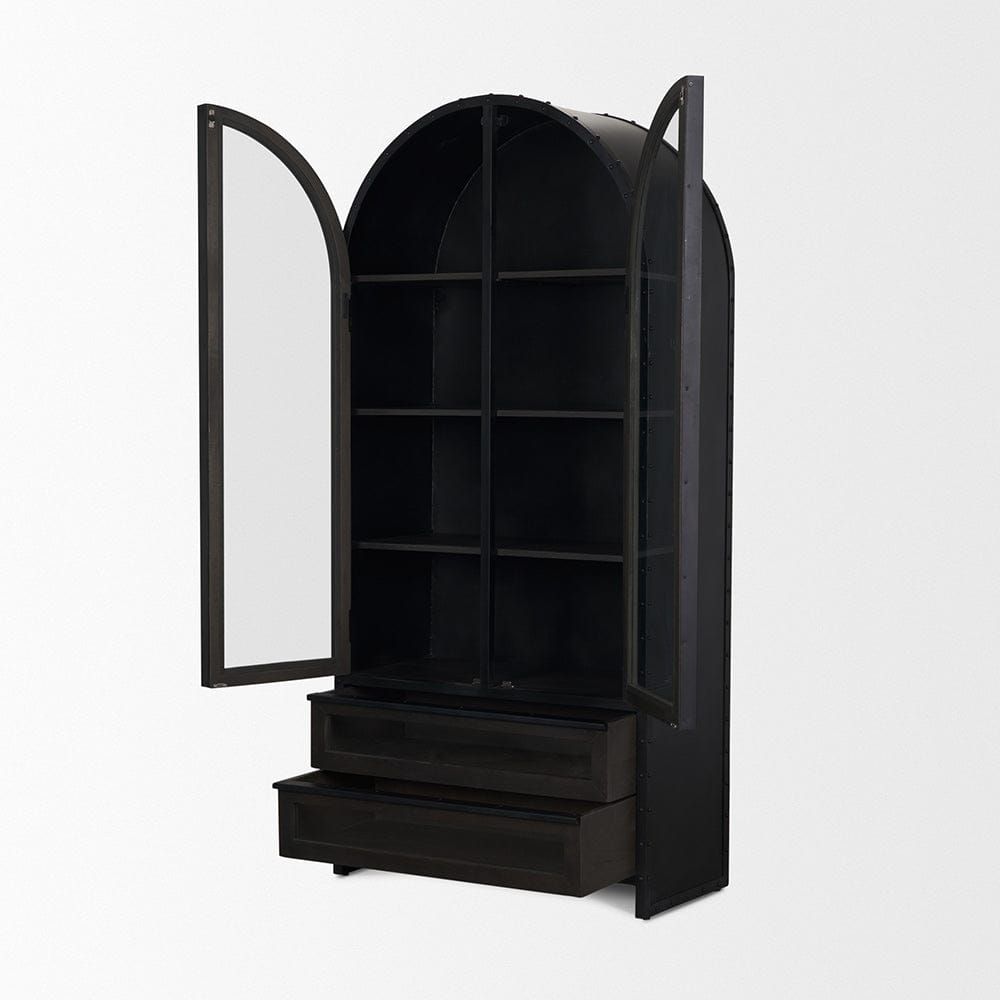 Mercana - Gehry 72.3" H Dark Brown Metal Brown Wood and Glass Door Display Cabinet - 67533 view 6