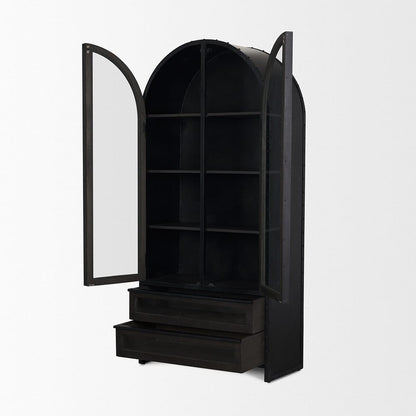 Mercana - Gehry 72.3" H Dark Brown Metal Brown Wood and Glass Door Display Cabinet - 67533 view 6