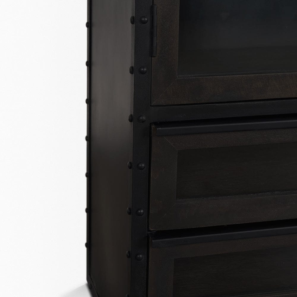 Mercana - Gehry 72.3" H Dark Brown Metal Brown Wood and Glass Door Display Cabinet - 67533 view 9