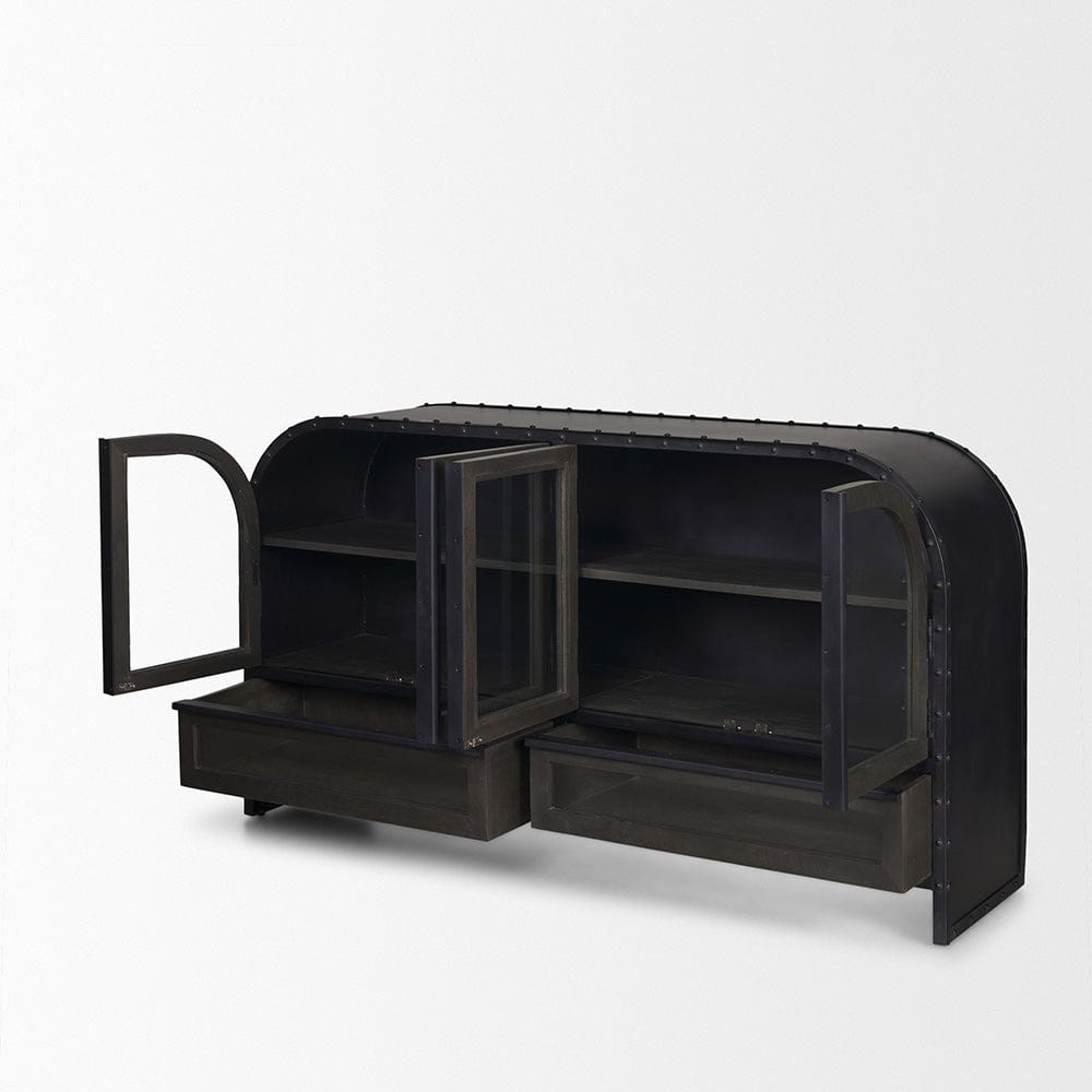 Mercana - Gehry I 62.3x16.5 Black Metal Frame w/Wood Accent 4 Cabinet Door Two Drawer Sideboard - 67532 view 2