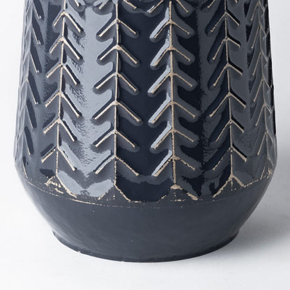 Mercana - Gemma I Metal Glossy Dark Blue Chevron Vase - 68820_CLOSEOUT view 4