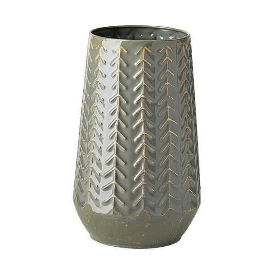 Mercana - Gemma III Metal Glossy Green/Gray Chevron Vase - 68818_CLOSEOUT view 1