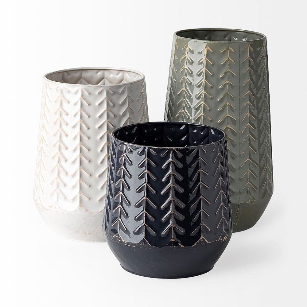 Mercana - Gemma III Metal Glossy Green/Gray Chevron Vase - 68818_CLOSEOUT view 2
