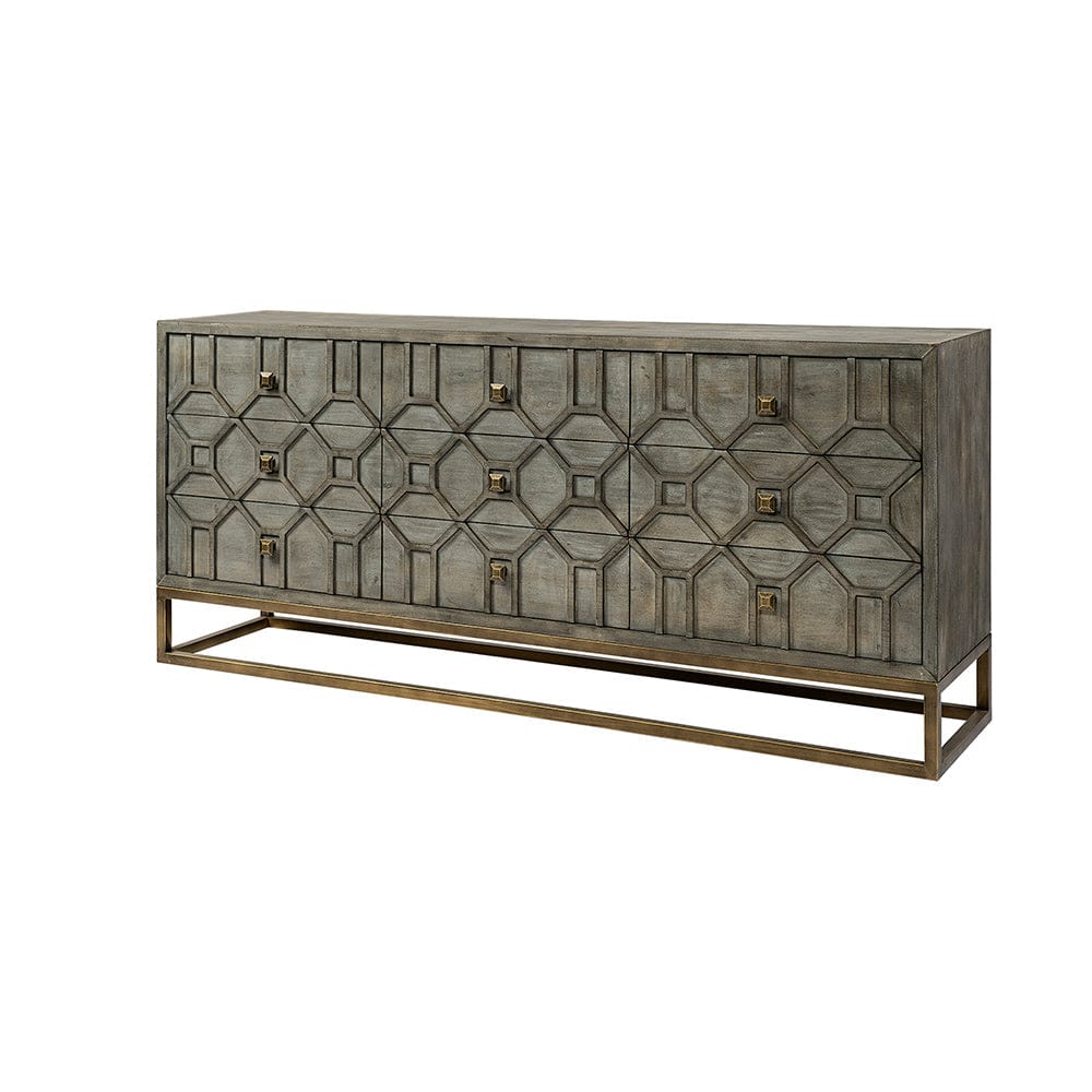 Mercana - Genevieve II 70x15.8 Gray Fir Veneer W/Gold Metal Frame Base 9 Drawer Sideboard - 68116_CLOSEOUT view 1