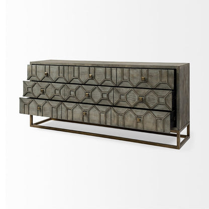Mercana - Genevieve II 70x15.8 Gray Fir Veneer W/Gold Metal Frame Base 9 Drawer Sideboard - 68116_CLOSEOUT view 4