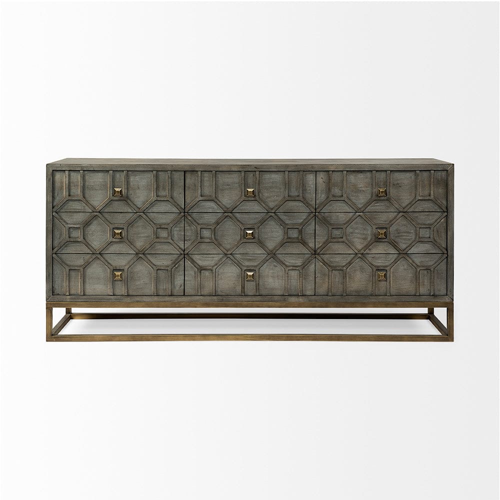 Mercana - Genevieve II 70x15.8 Gray Fir Veneer W/Gold Metal Frame Base 9 Drawer Sideboard - 68116_CLOSEOUT view 6