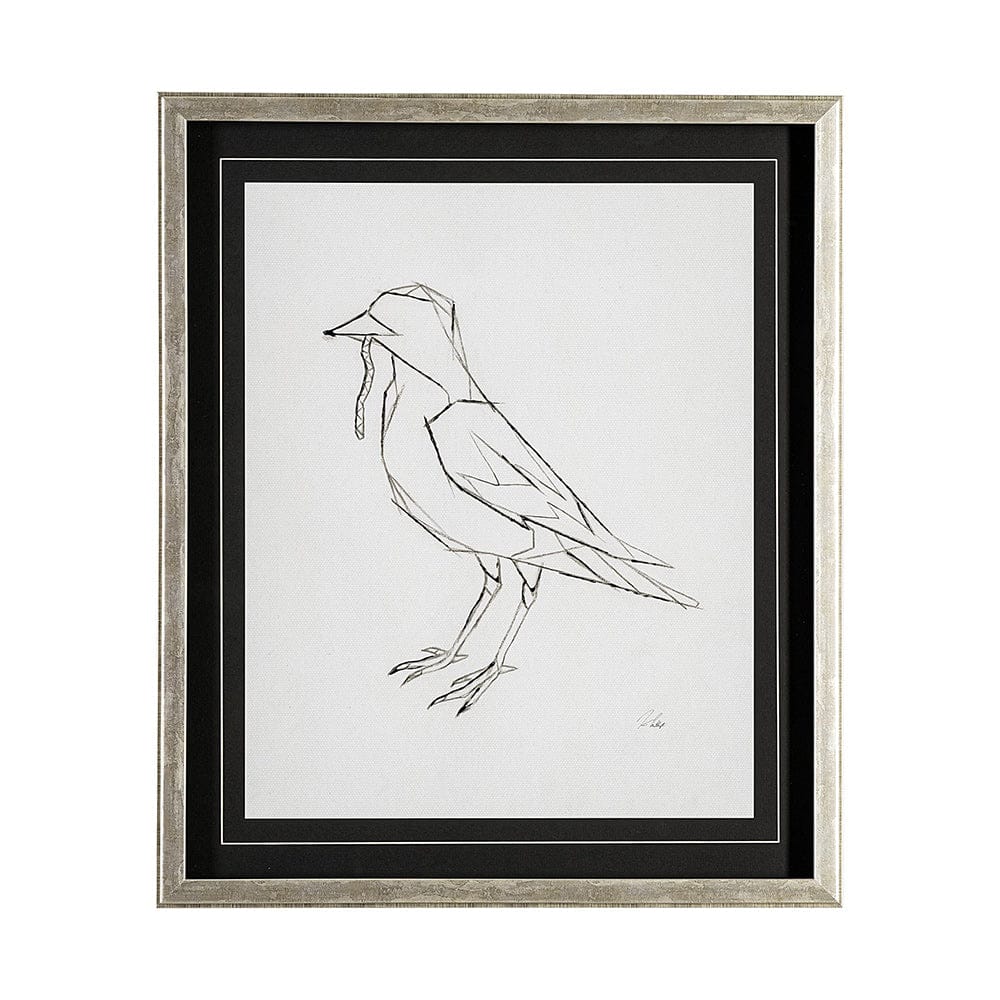Mercana - Geo Robin by Mercana Studio a Hand Embellished Textured Framed Art Print Matted under Glass - 13410 view 1