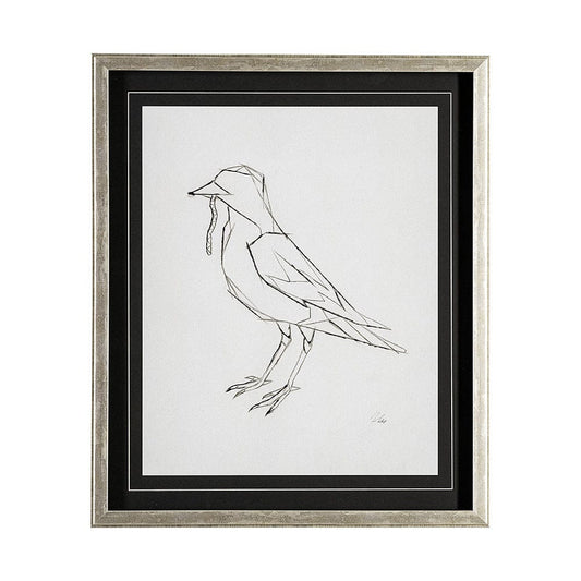 Mercana - Geo Robin by Mercana Studio a Hand Embellished Textured Framed Art Print Matted under Glass - 13410 view 1