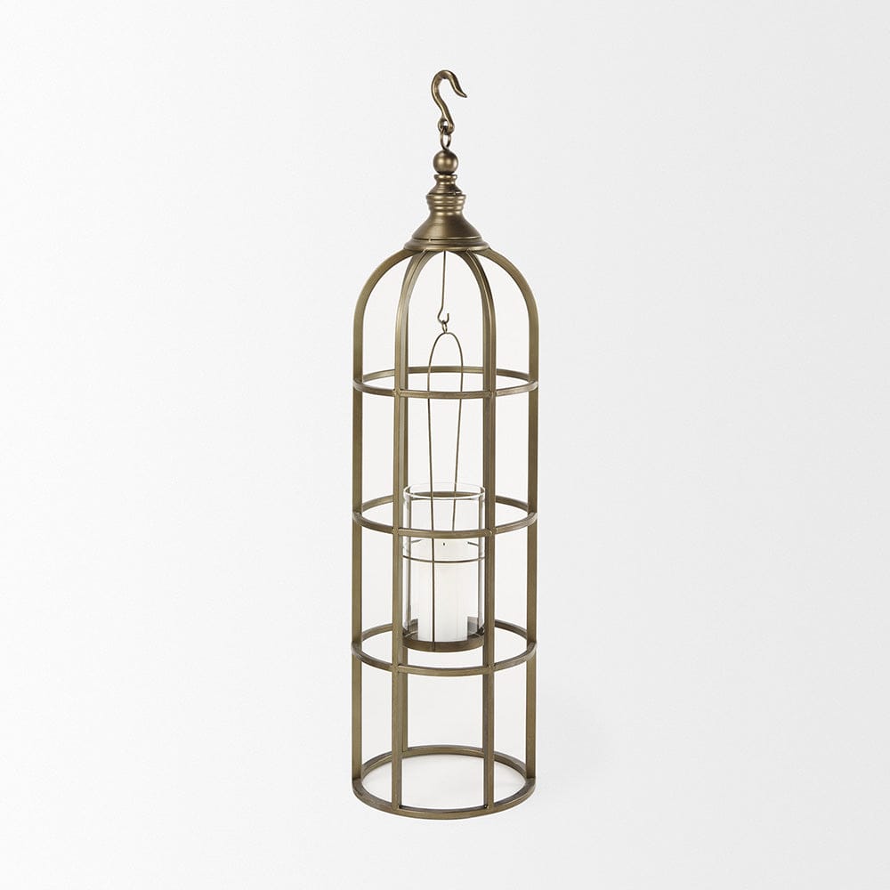 Mercana - Gerson I Large Cage-Style Gold Metal Candle Holder Lantern - 67697 view 3