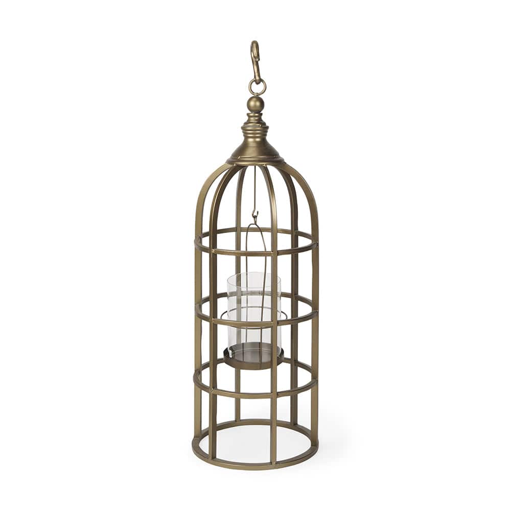 Mercana - Gerson II Small Cage-Style Gold Metal Candle Holder Lantern - 67698 view 1