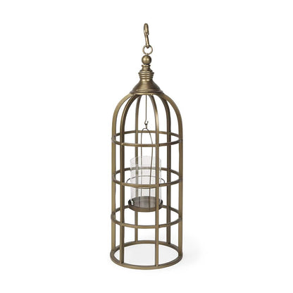 Mercana - Gerson II Small Cage-Style Gold Metal Candle Holder Lantern - 67698 view 1