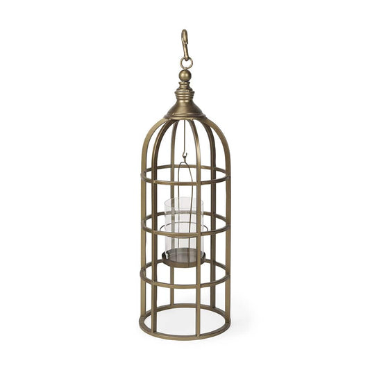 Mercana - Gerson II Small Cage-Style Gold Metal Candle Holder Lantern - 67698 view 1