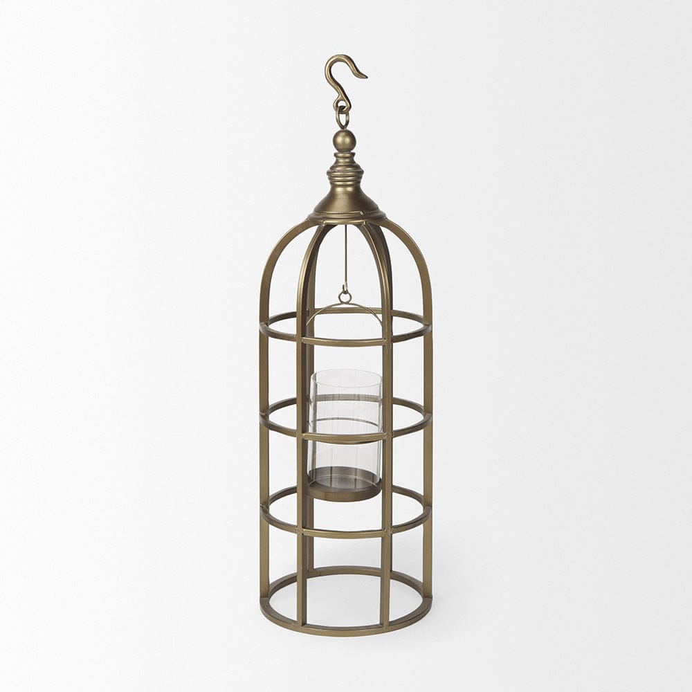 Mercana - Gerson II Small Cage-Style Gold Metal Candle Holder Lantern - 67698 view 3