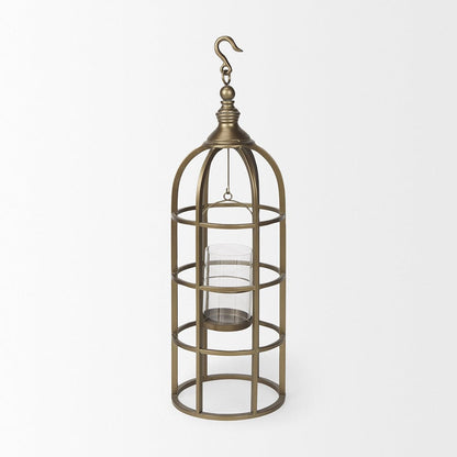 Mercana - Gerson II Small Cage-Style Gold Metal Candle Holder Lantern - 67698 view 3
