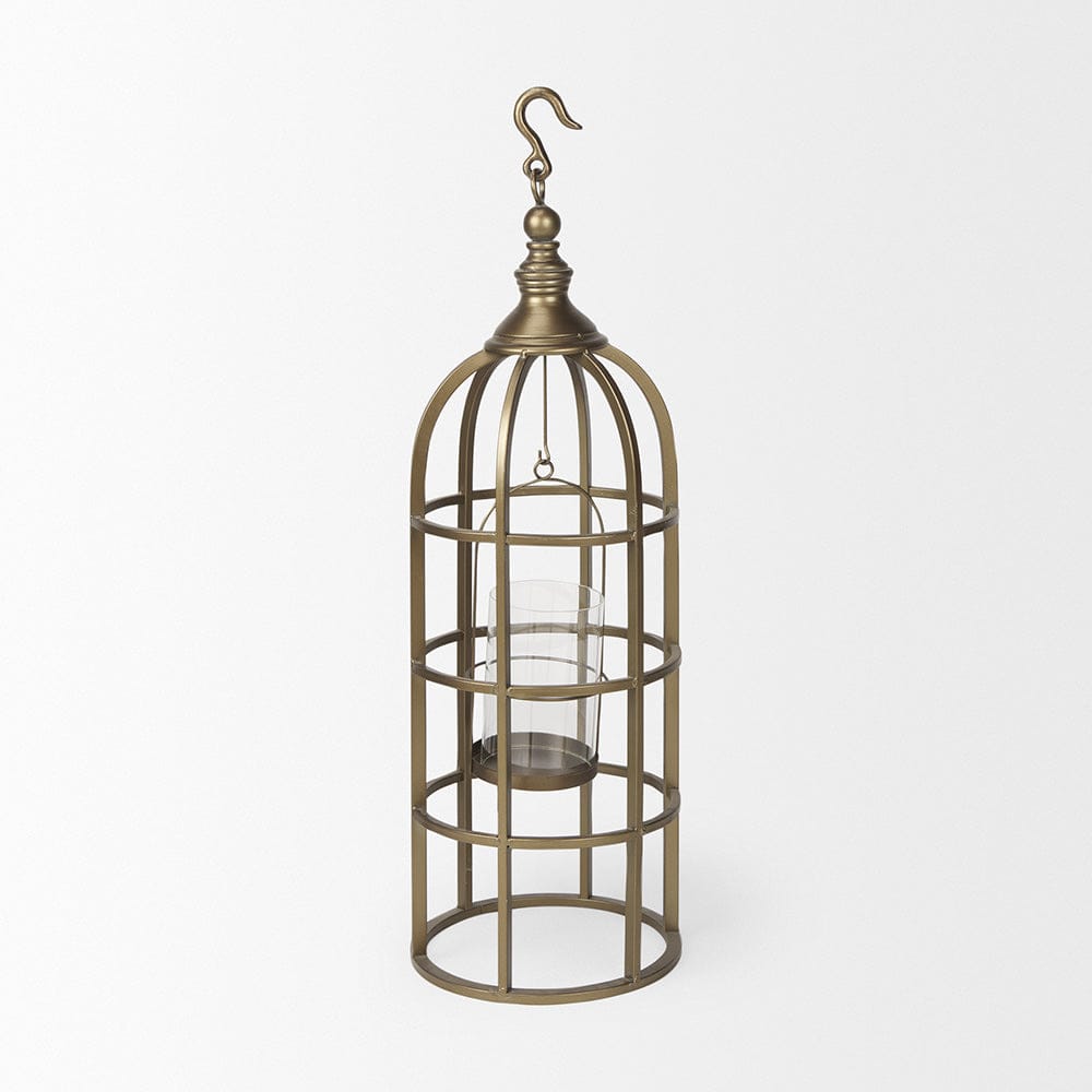 Mercana - Gerson II Small Cage-Style Gold Metal Candle Holder Lantern - 67698 view 4