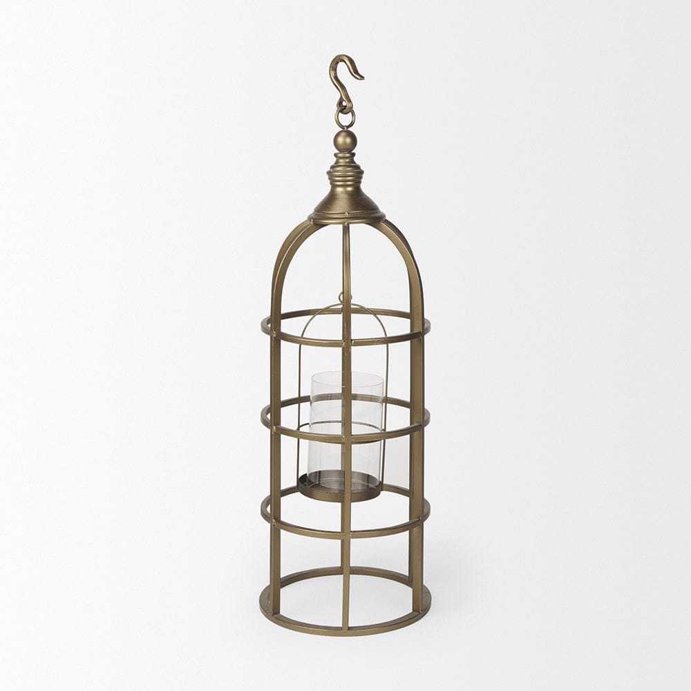 Mercana - Gerson II Small Cage-Style Gold Metal Candle Holder Lantern - 67698 view 5