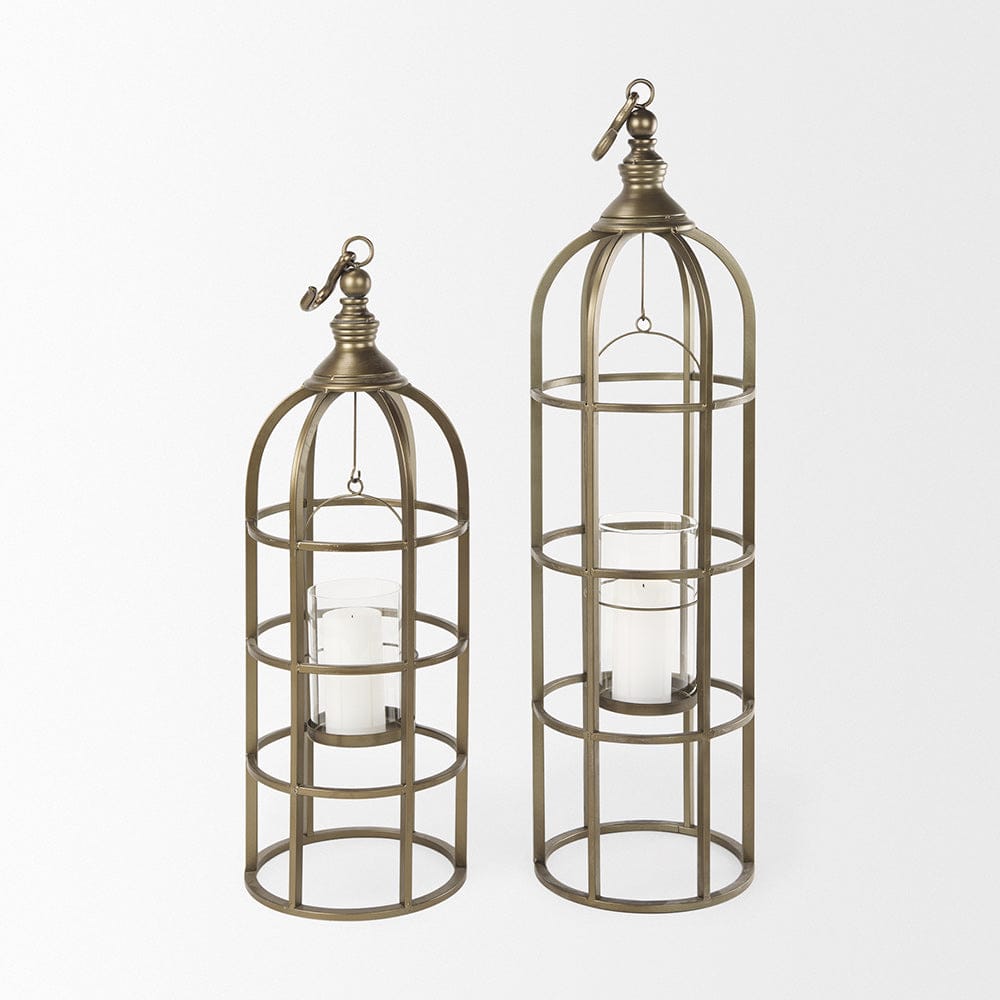 Mercana - Gerson II Small Cage-Style Gold Metal Candle Holder Lantern - 67698 view 11