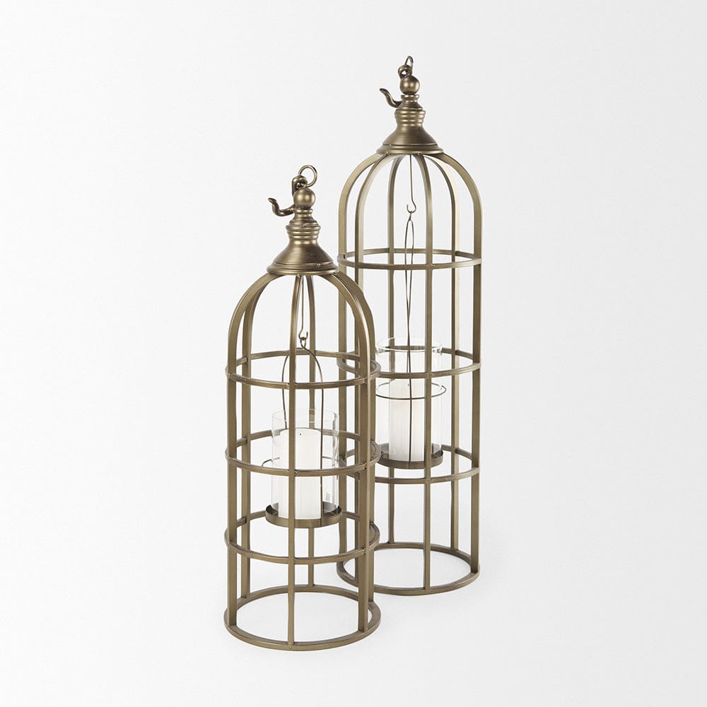 Mercana - Gerson II Small Cage-Style Gold Metal Candle Holder Lantern - 67698 view 12